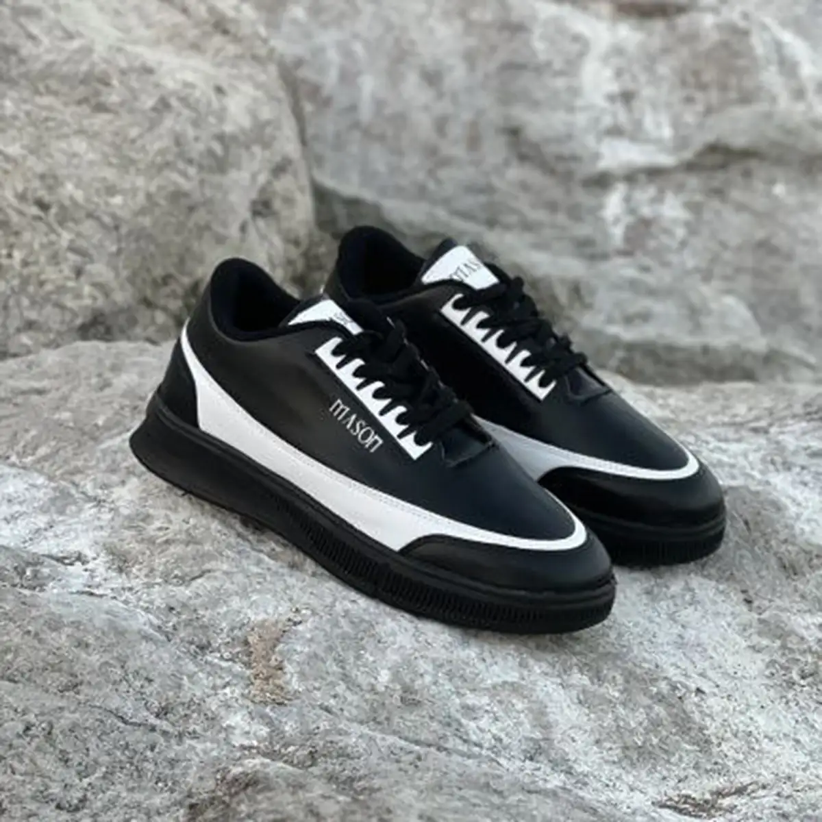 کفش تخت مردانه مشکی سفید مدل Mason