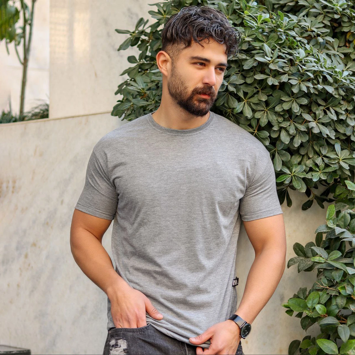 تیشرت ساده طوسی مردانه مدل Vala