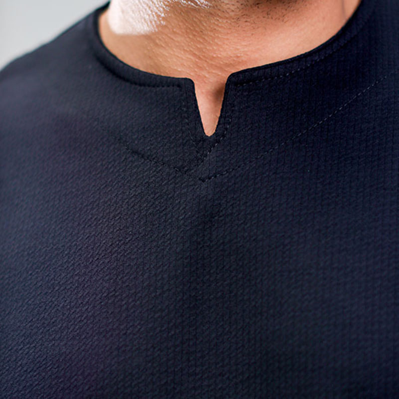 تیشرت آستین کوتاه یقه کوبایی سرمه ای مدل Asam