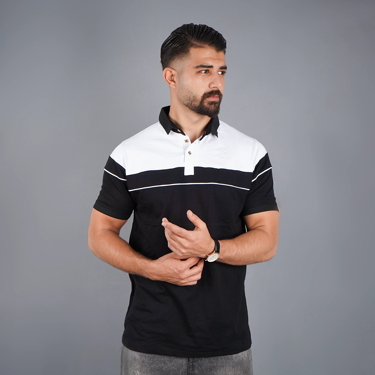 تیشرت مردانه یقه فرنچ مشکی مدل Bahman