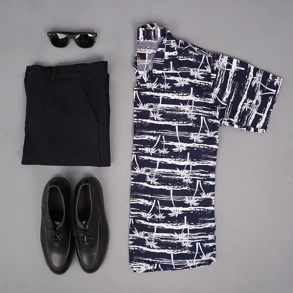 پیراهن هاوایی سرمه ای طرح نخل مردانه مدل 22Zx