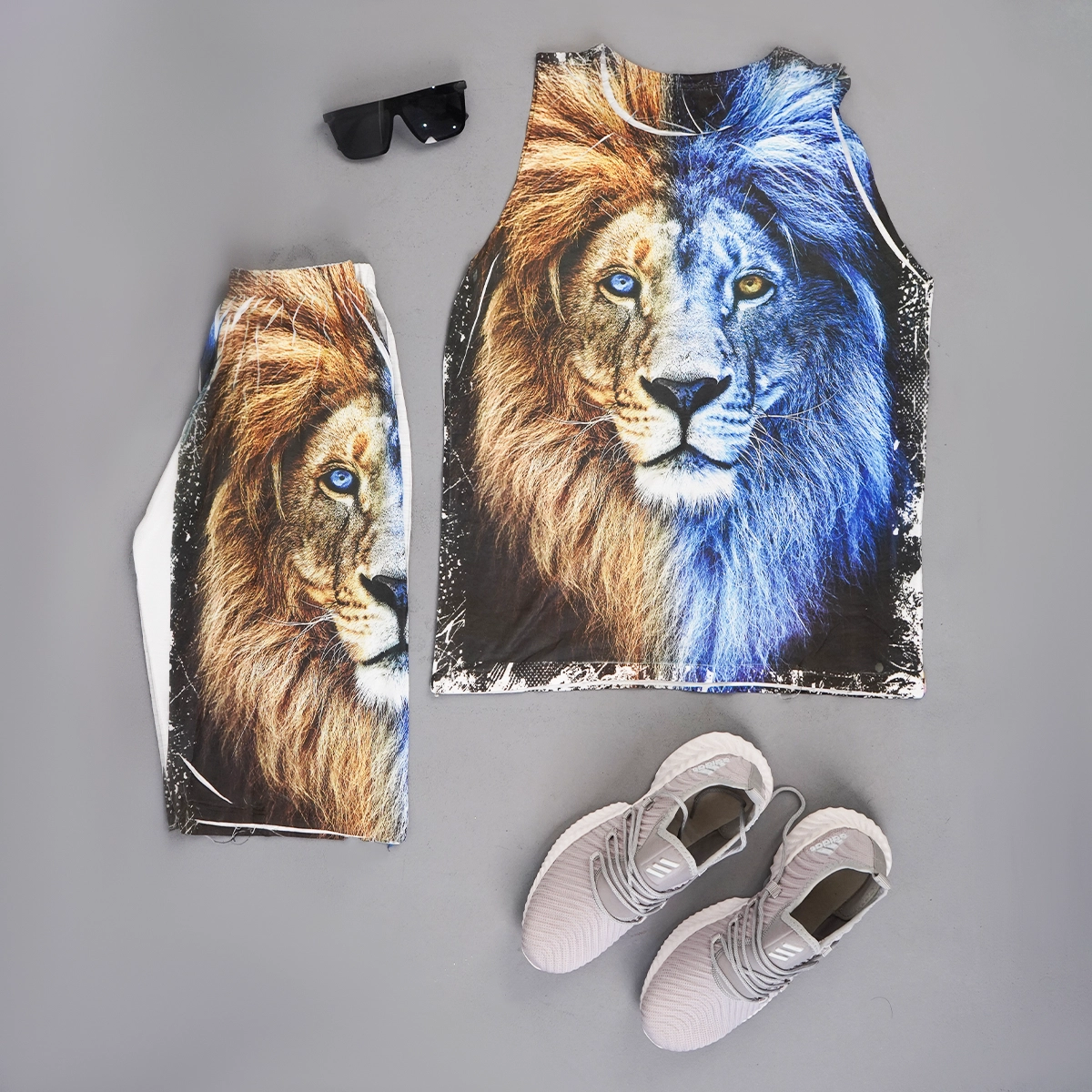 ست رکابی شلوارک مردانه طرح شیر دورنگ