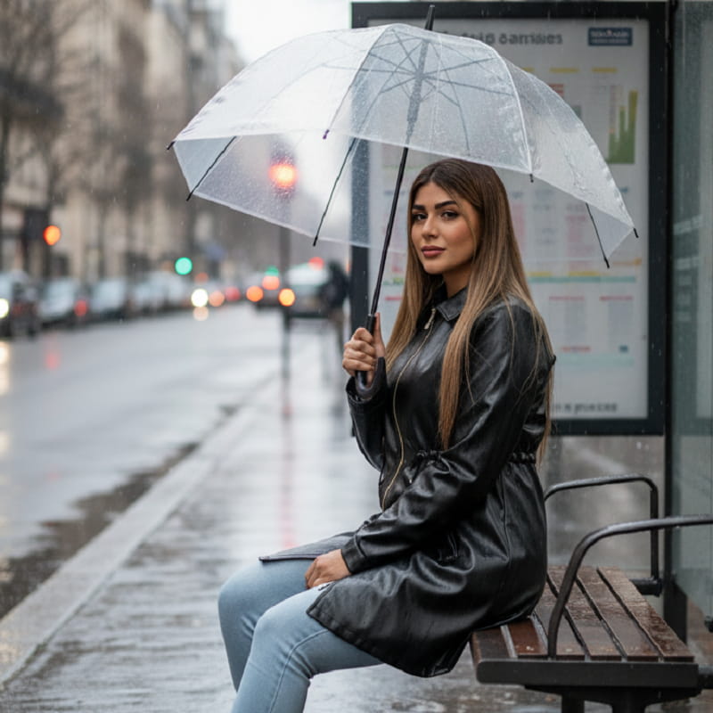 بارونی چرم مشکی زنانه مدل Beti