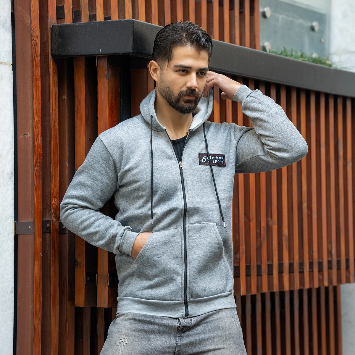 سوییشرت مردانه طوسی مدل Yazdan