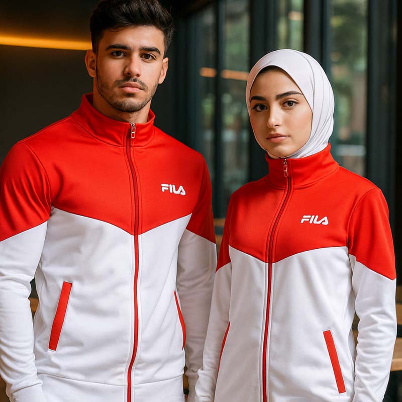 ست دو نفره سوییشرت سفید قرمز مدل Fila