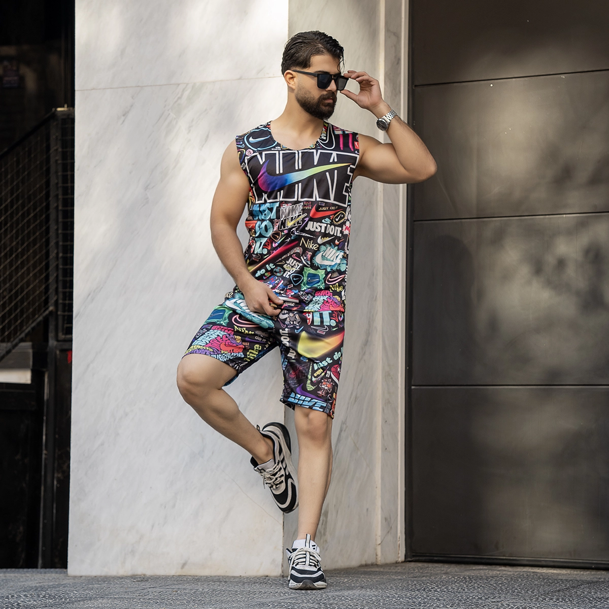 ست رکابی شلوارک مردانه نایک رنگی طرحدار