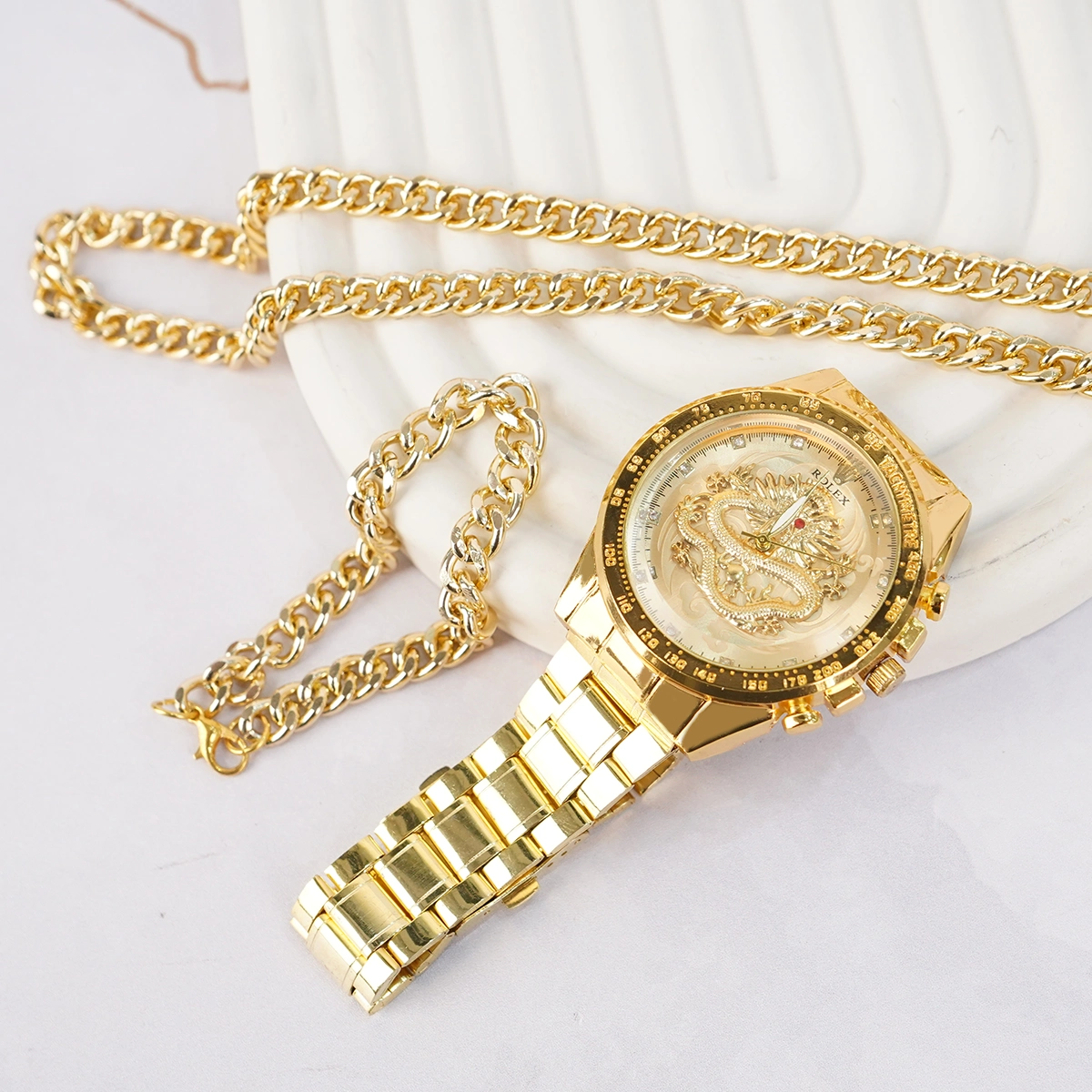 ست ساعت و گردنبند و دستبند طلایی Dragon