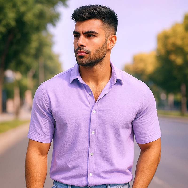 پیراهن آستین کوتاه بنفش مردانه مدل باکسی