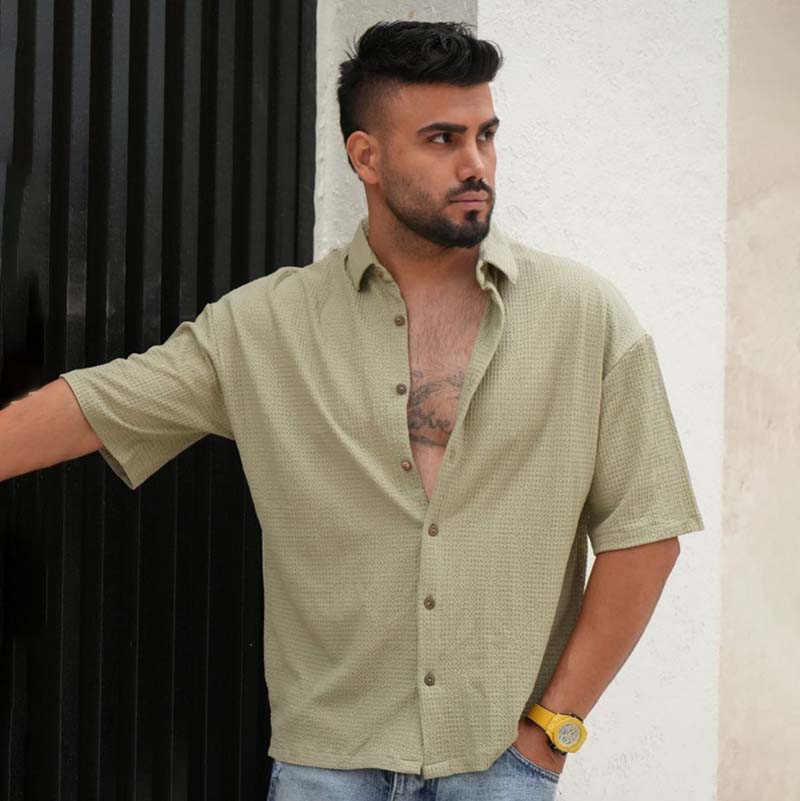 پیراهن مردانه باکسی سوزنی سبز