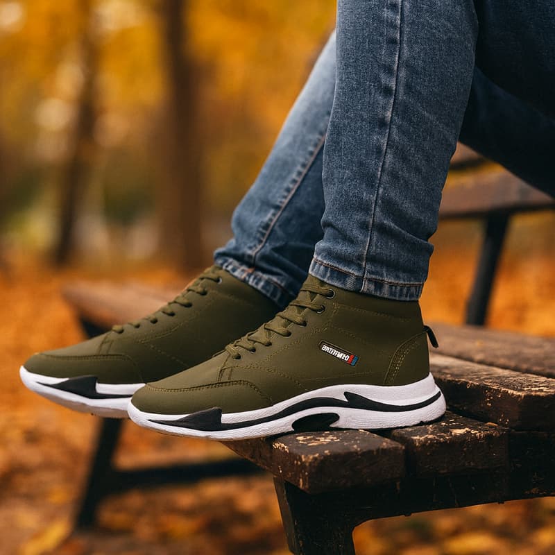 کفش ساقدار مردانه زیتونی مدل EMTO