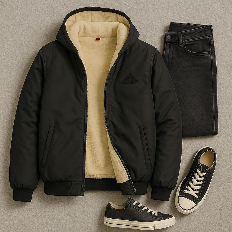 کاپشن مردانه مشکی داخل تمام خز مدل adidas-مشکی