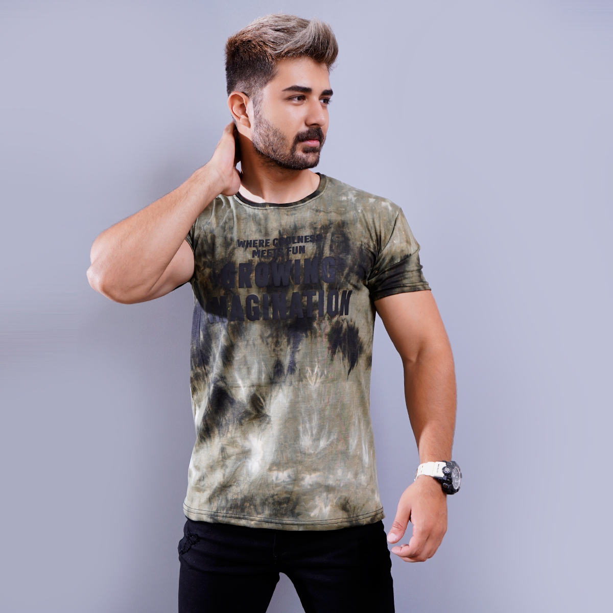 تیشرت مردانه ابر و بادی سبز مدل windy