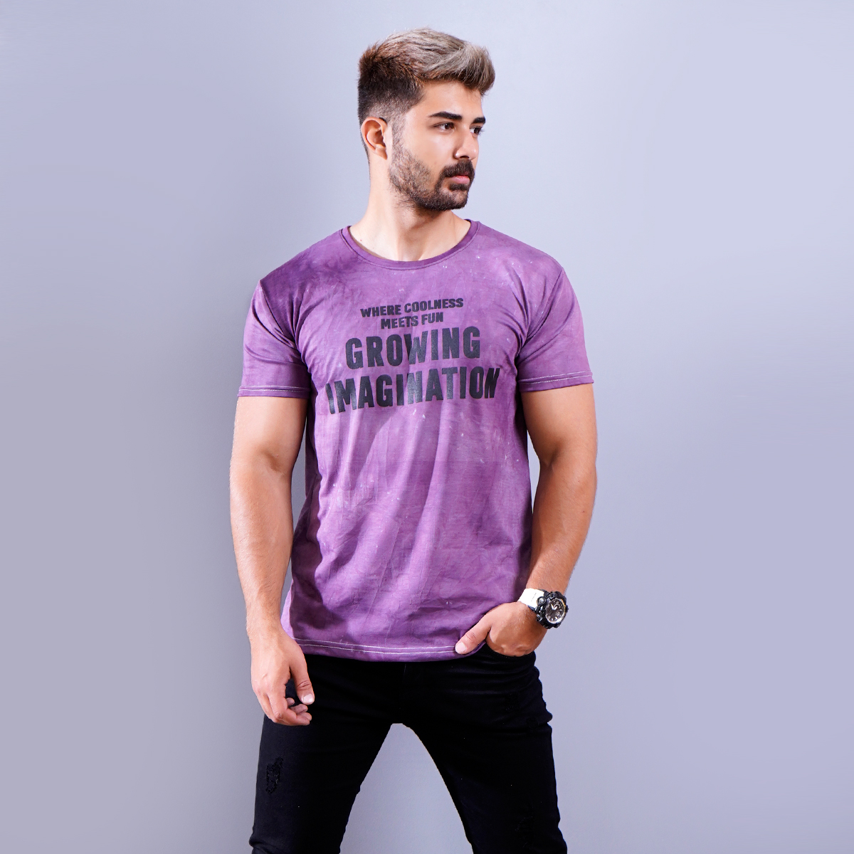 تیشرت مردانه ابر و بادی بنفش مدل windy(T)